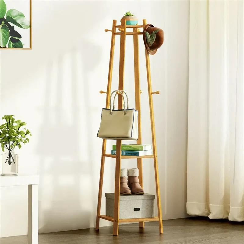 Porte Manteau Bambou à Minis Étagères