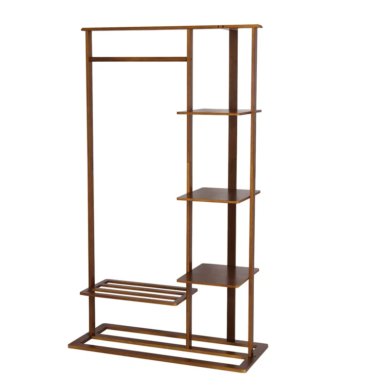 Porte Manteau Bois Foncé avec étagères