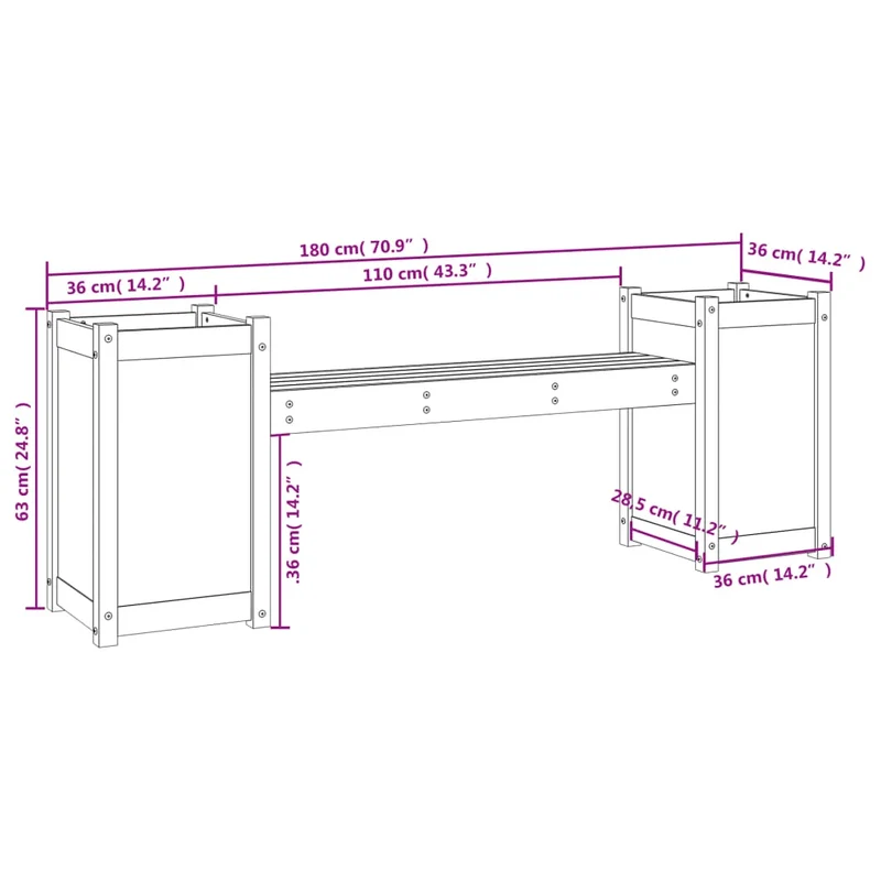 Banc de Jardin avec Bac à Fleurs