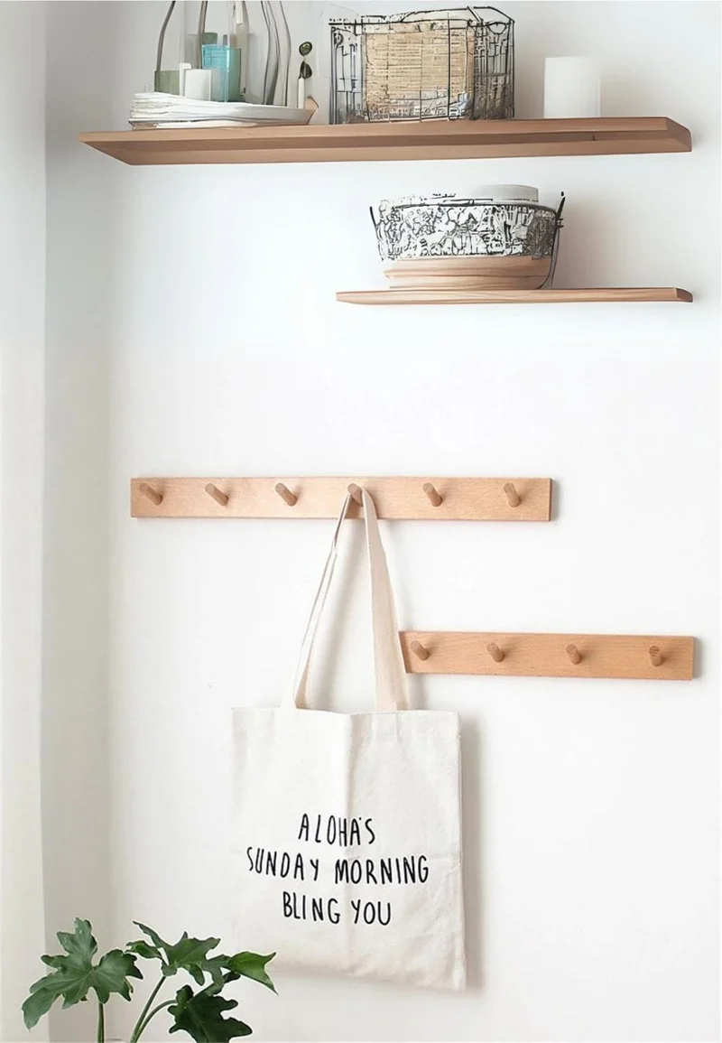 Porte manteau bois mural à 5 branches