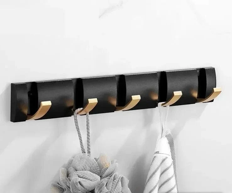 Porte manteau design mural Noir Doré 5 Crochets