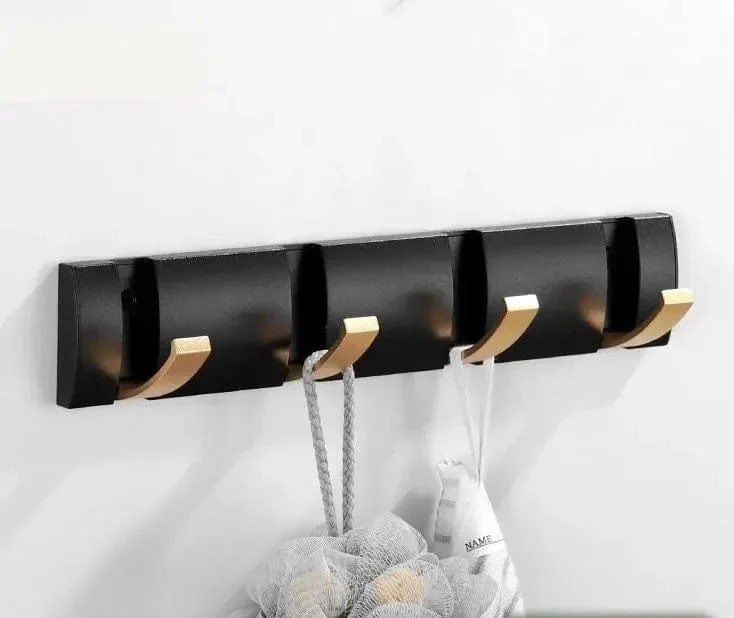 Porte manteau design mural Noir Doré 4 Crochets