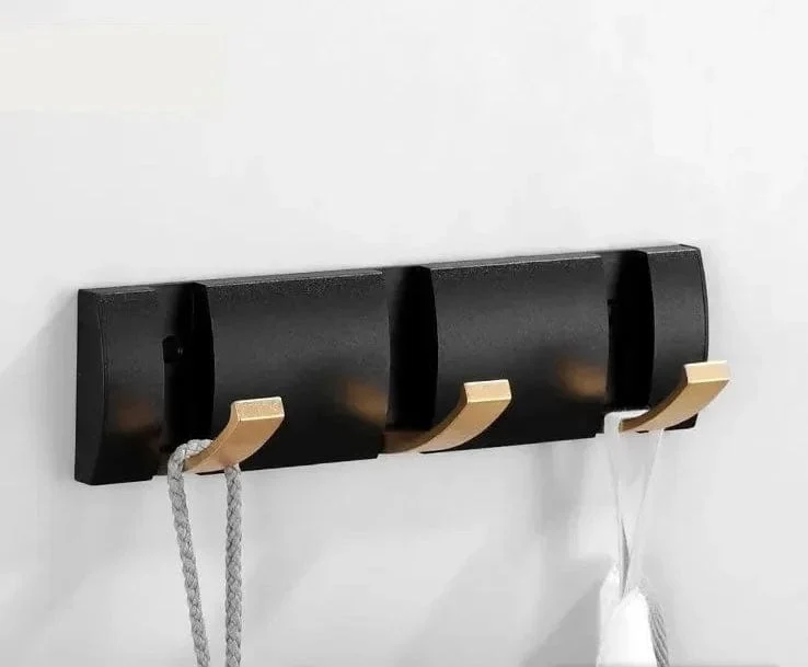 Porte manteau design mural Noir Doré 3 Crochets