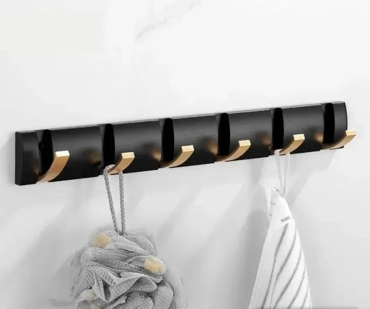 Porte manteau design mural Noir Doré 6 Crochets