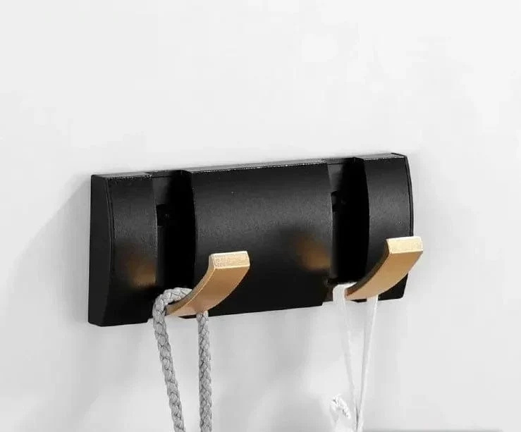 Porte manteau design mural Noir Doré 2 Crochets