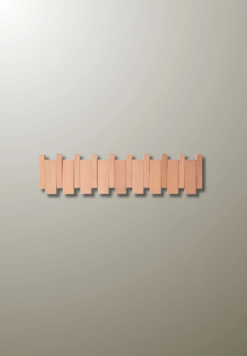 Porte manteau mural design en bois clair 8 patères