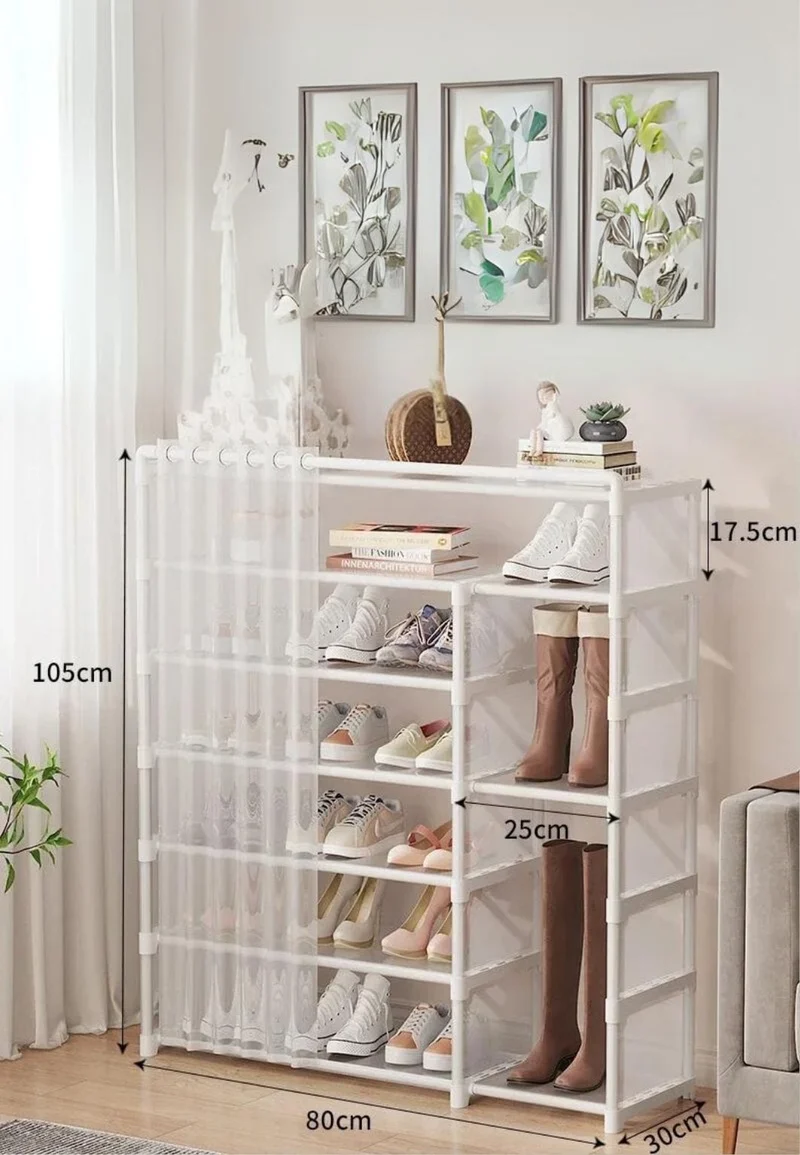 Meuble porte manteau chaussure large à rideaux Blanc