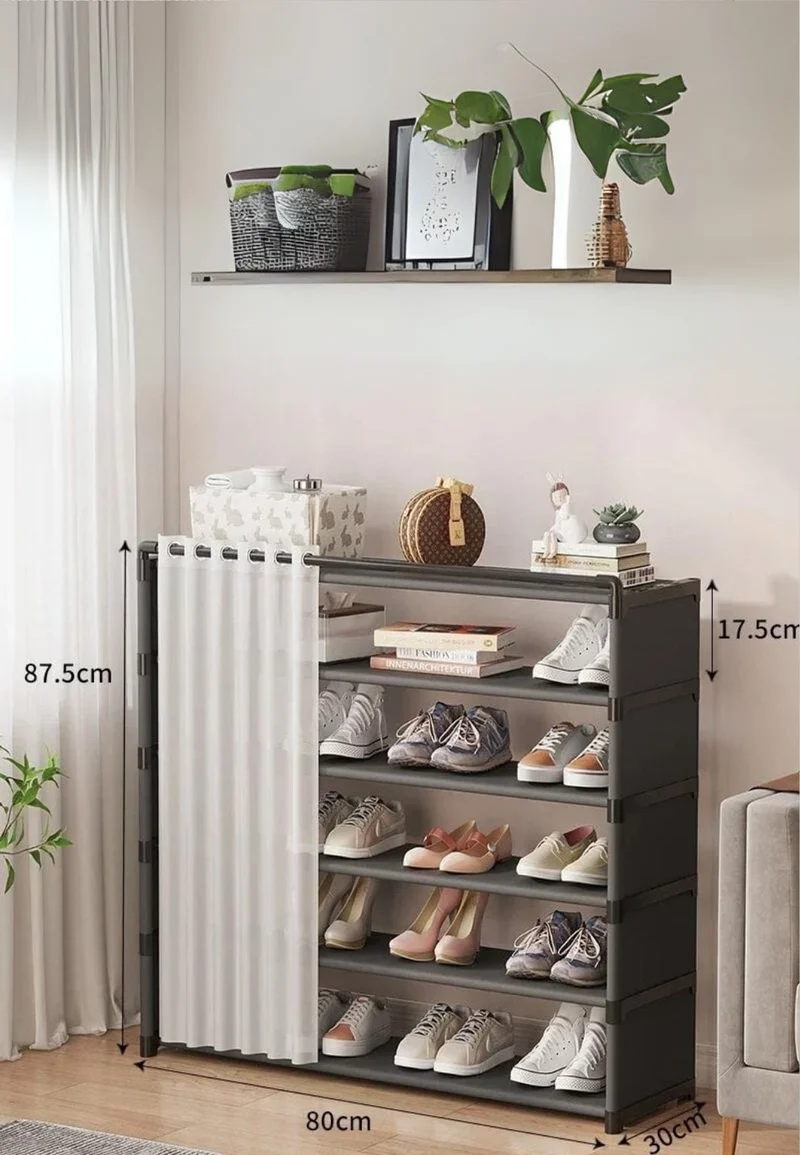 Meuble porte manteau chaussure large à rideaux Noir