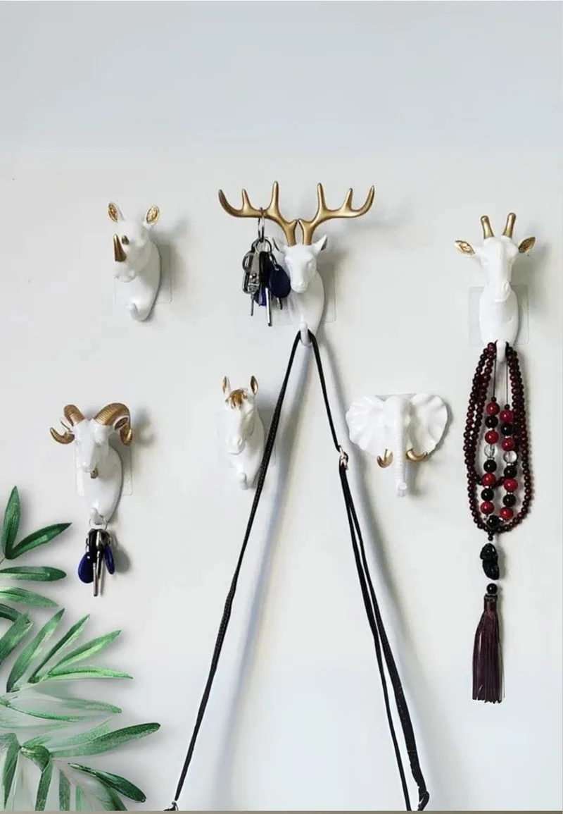 Patère porte manteau 6 Animaux Blanc et Doré