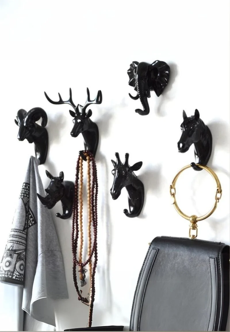 Patère porte manteau 6 Animaux Noir