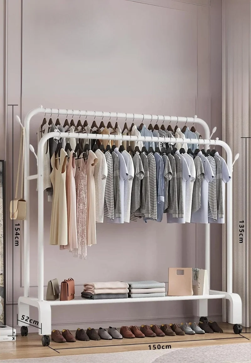 Meuble porte manteau chaussure Grand Dressing sur Roulette Blanc