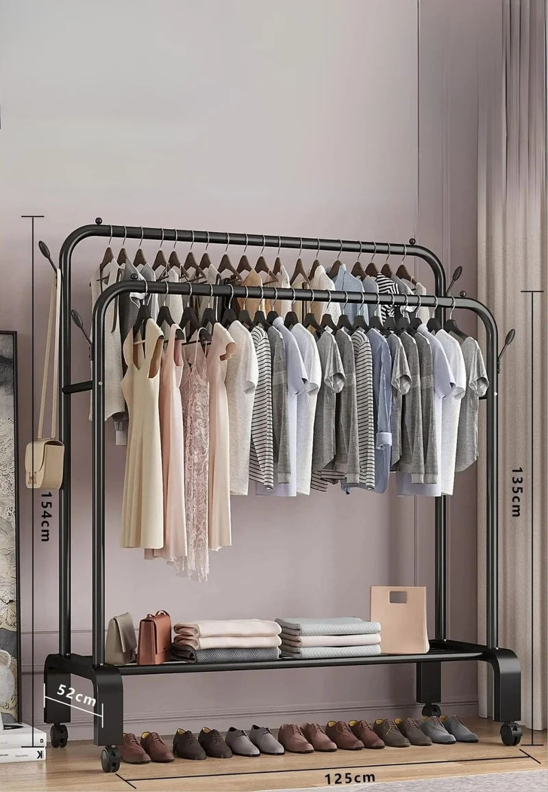 Meuble porte manteau chaussure Grand Dressing sur Roulette Noir