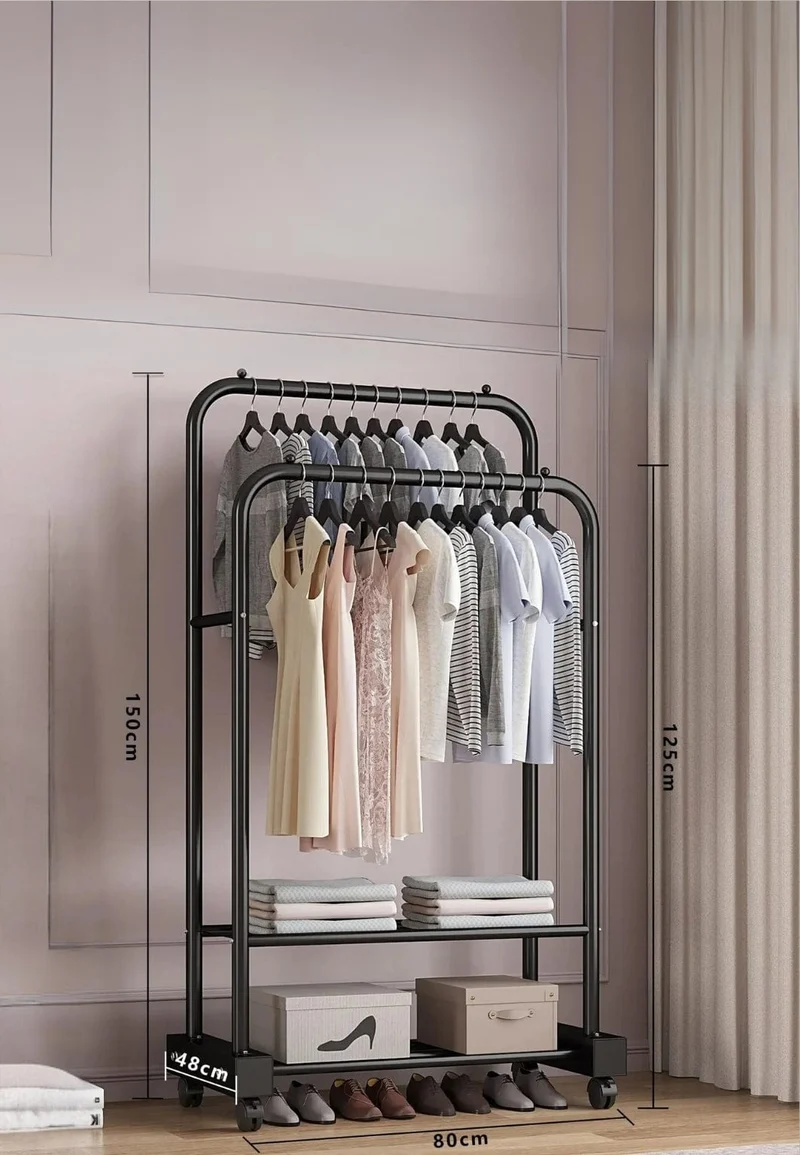 Meuble porte manteau chaussure Petit Dressing sur Roulette Noir