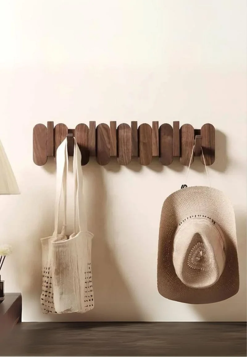 Porte manteau mural design en bois 7 Crochets Ronds