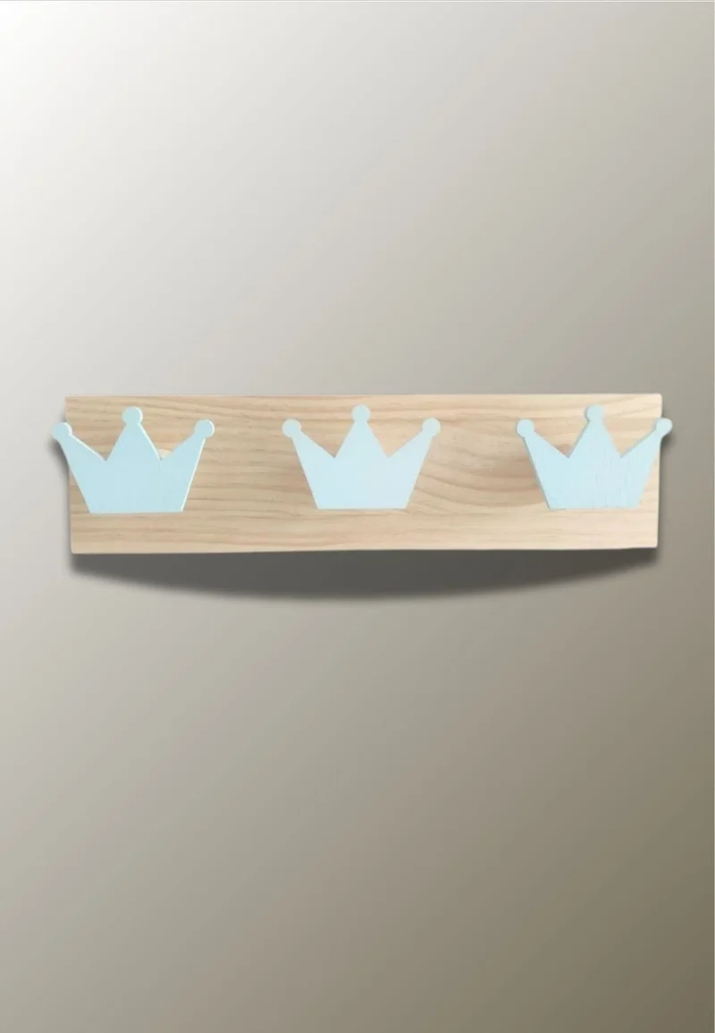 Porte manteau mural enfant triple Couronne Bleue