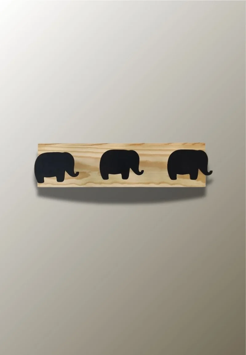 Porte manteau mural enfant triple Eléphant Noir