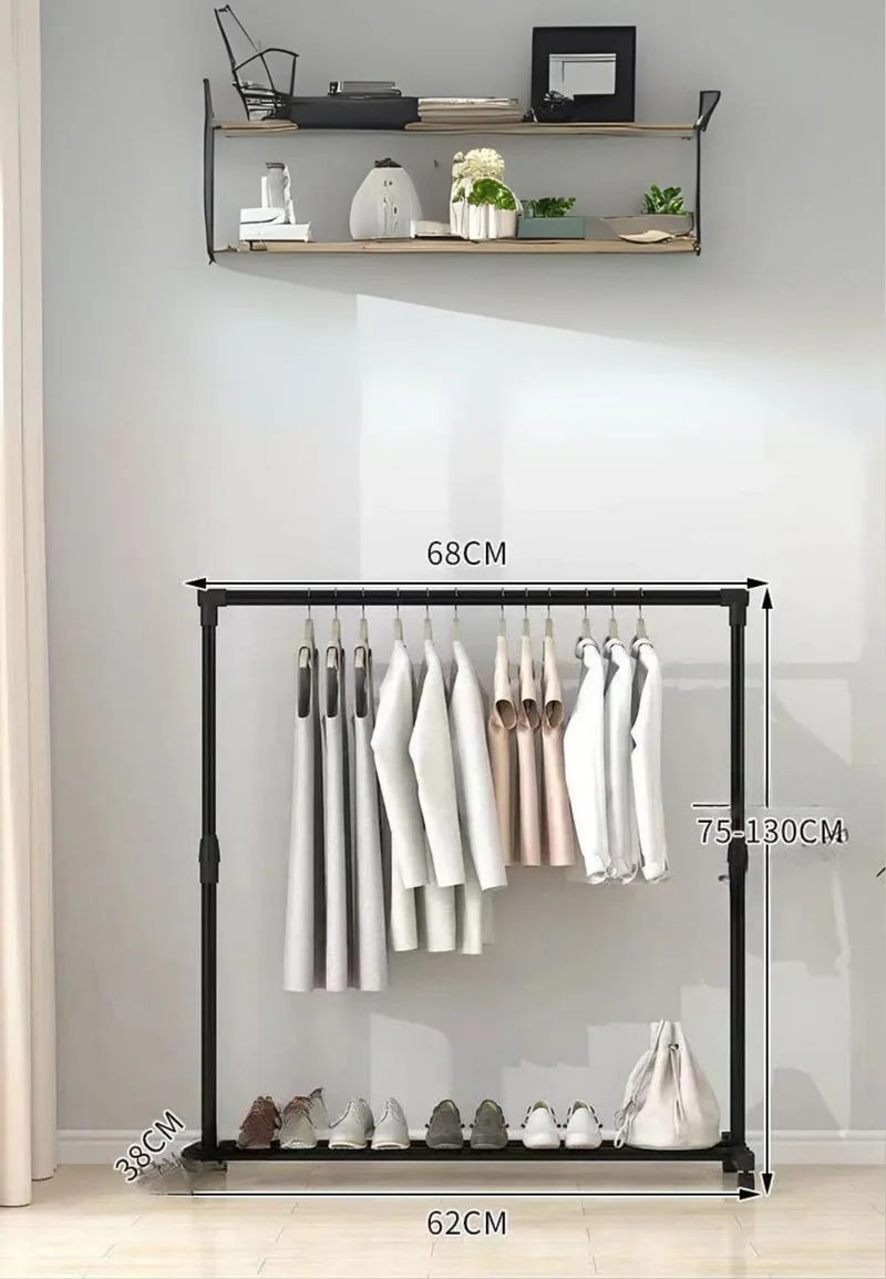 Meuble porte manteau chaussure simple tringle unique étagère fixe 68 x 75-130 cm