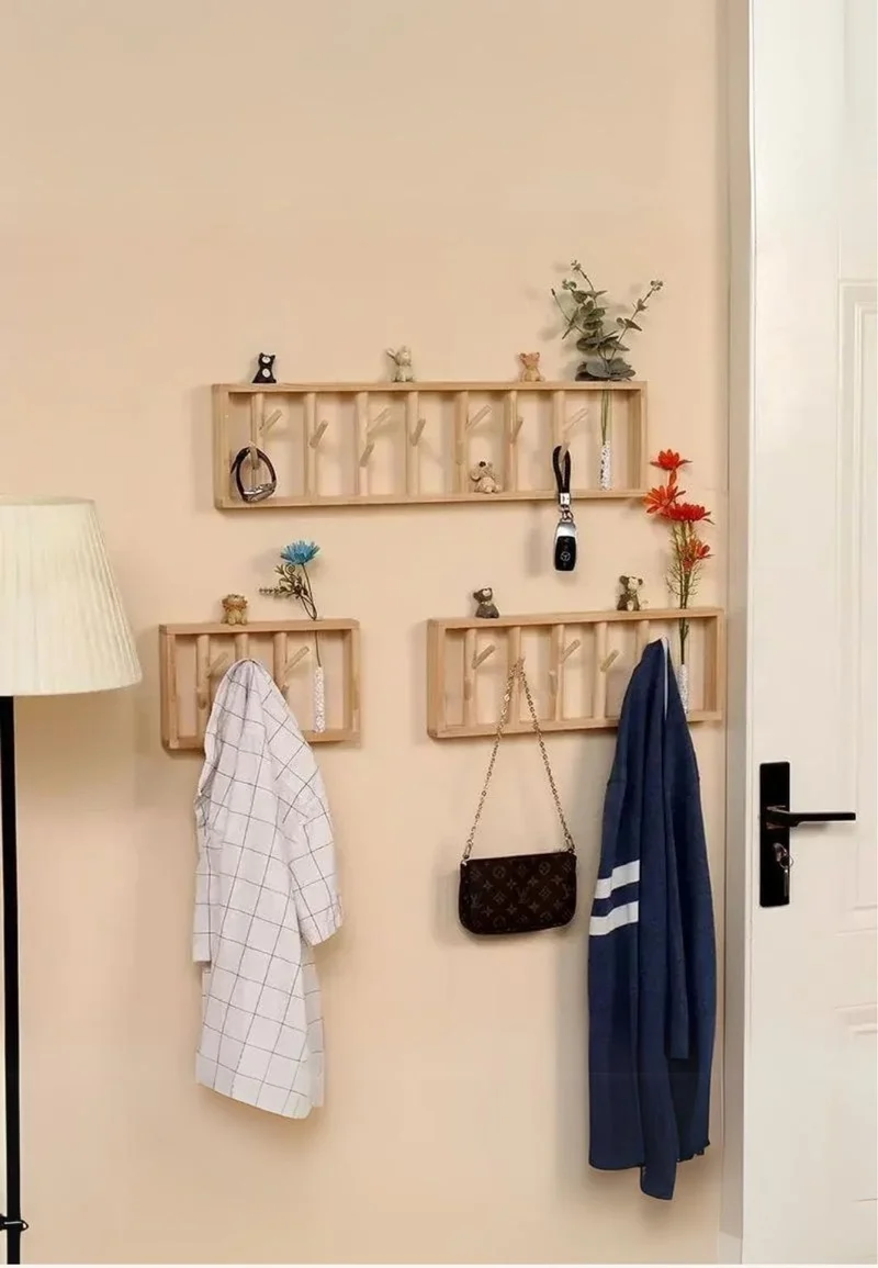 Porte manteau mural en bois Floral Grand