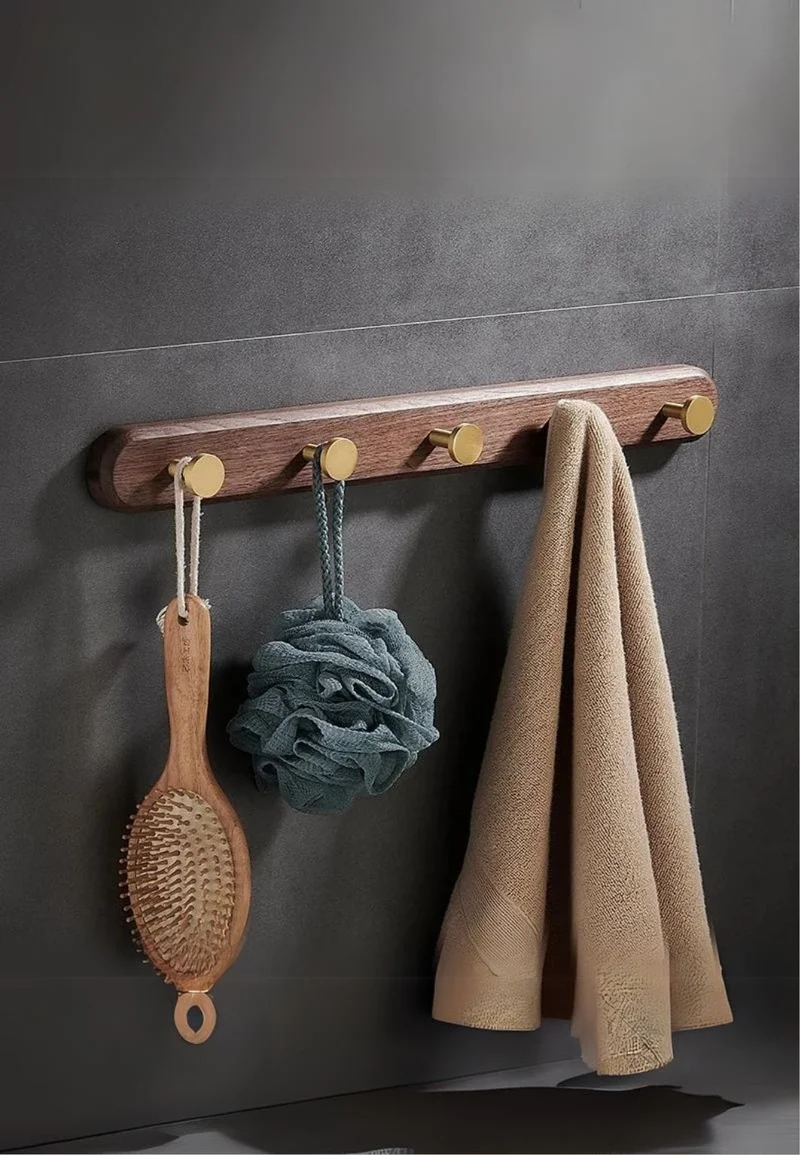 Porte manteau mural en bois Salle de Bain 5 Points