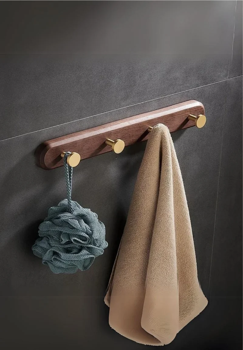Porte manteau mural en bois Salle de Bain 4 Points