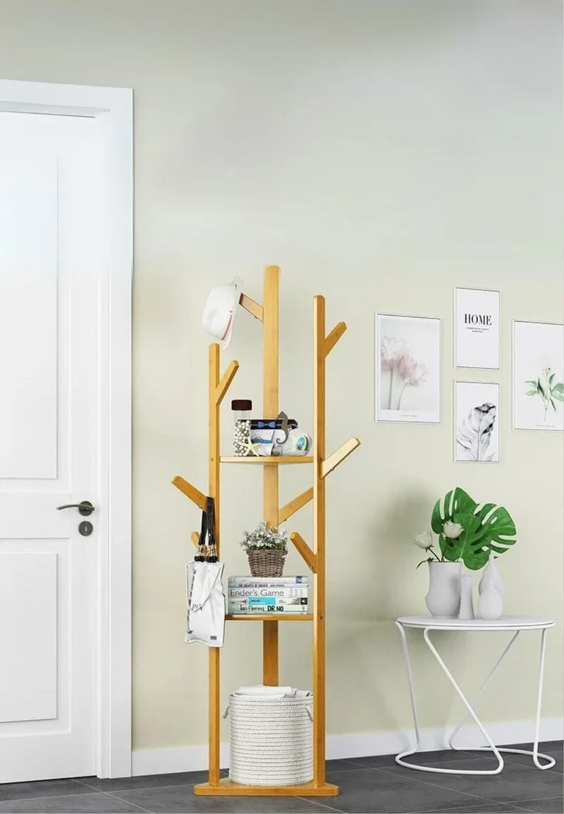 Porte manteau sur pied d'entrée en bois