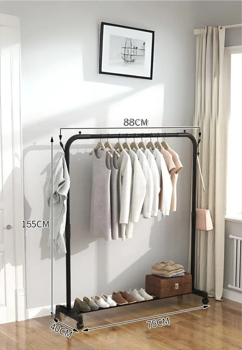 Meuble porte manteau chaussure simple tringle unique étagère sur roulette