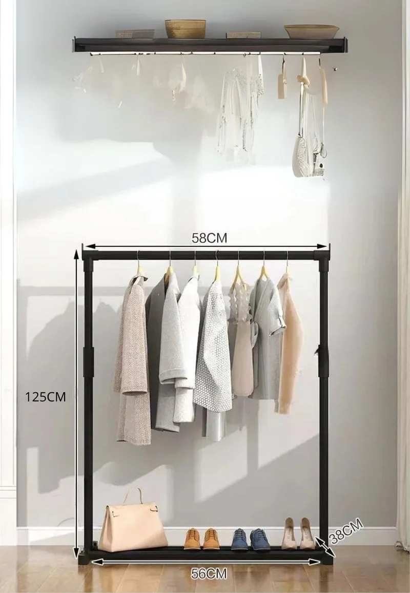Meuble porte manteau chaussure simple tringle unique étagère fixe 58 x 125 cm