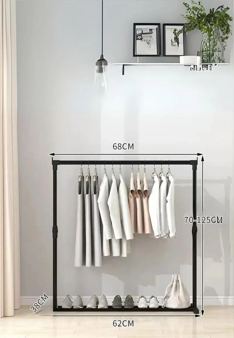 Meuble porte manteau chaussure simple tringle unique étagère fixe 68 x 70-125 cm