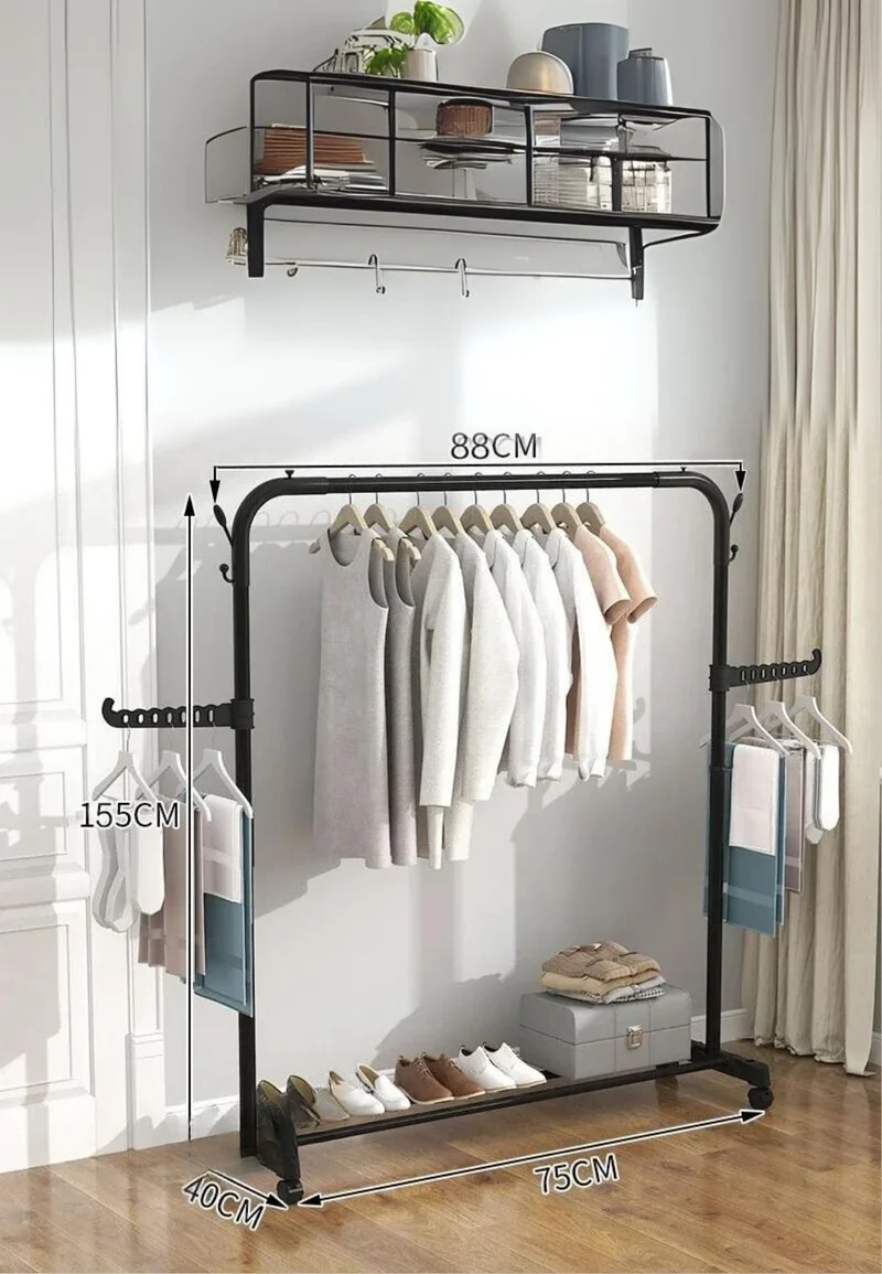 Meuble porte manteau chaussure simple tringle avec bras unique étagère sur roulette