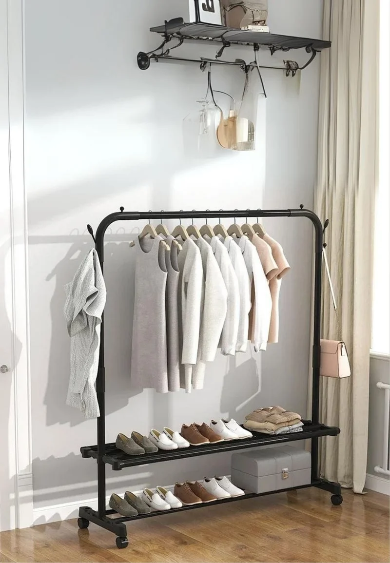 Meuble porte manteau chaussure simple tringle double étagère fixe