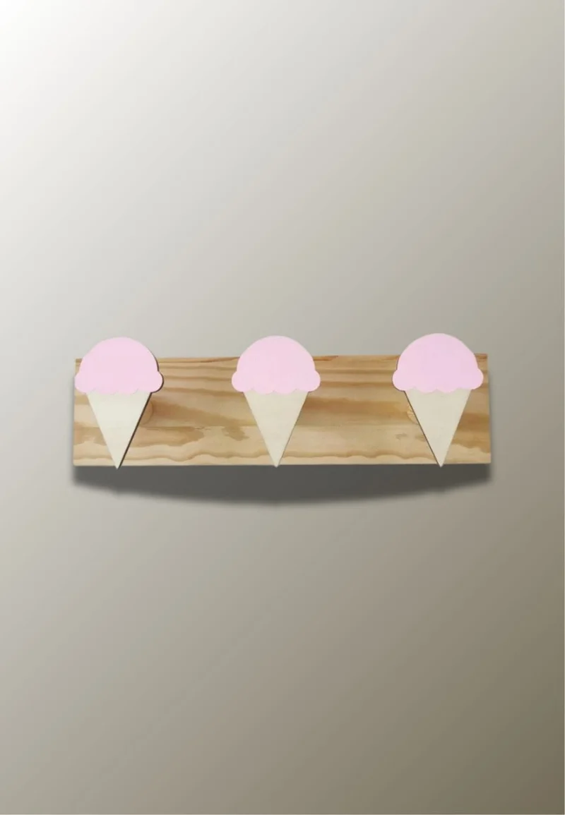 Porte manteau mural enfant triple Glace Rose