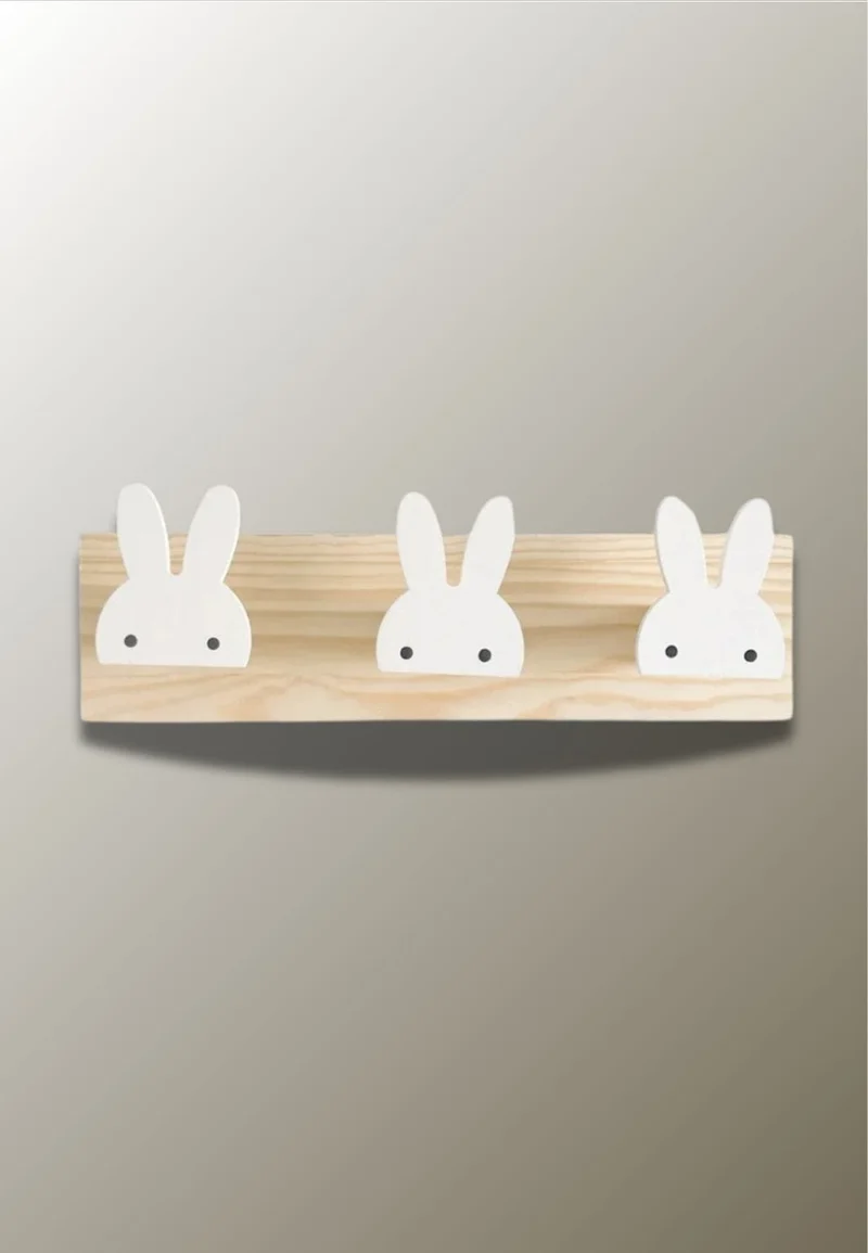 Porte manteau mural enfant triple Lapin Blanc