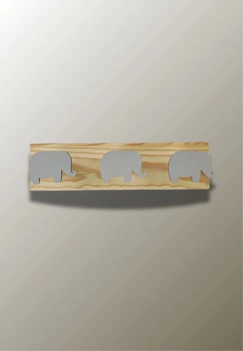 Porte manteau mural enfant triple Eléphant Gris