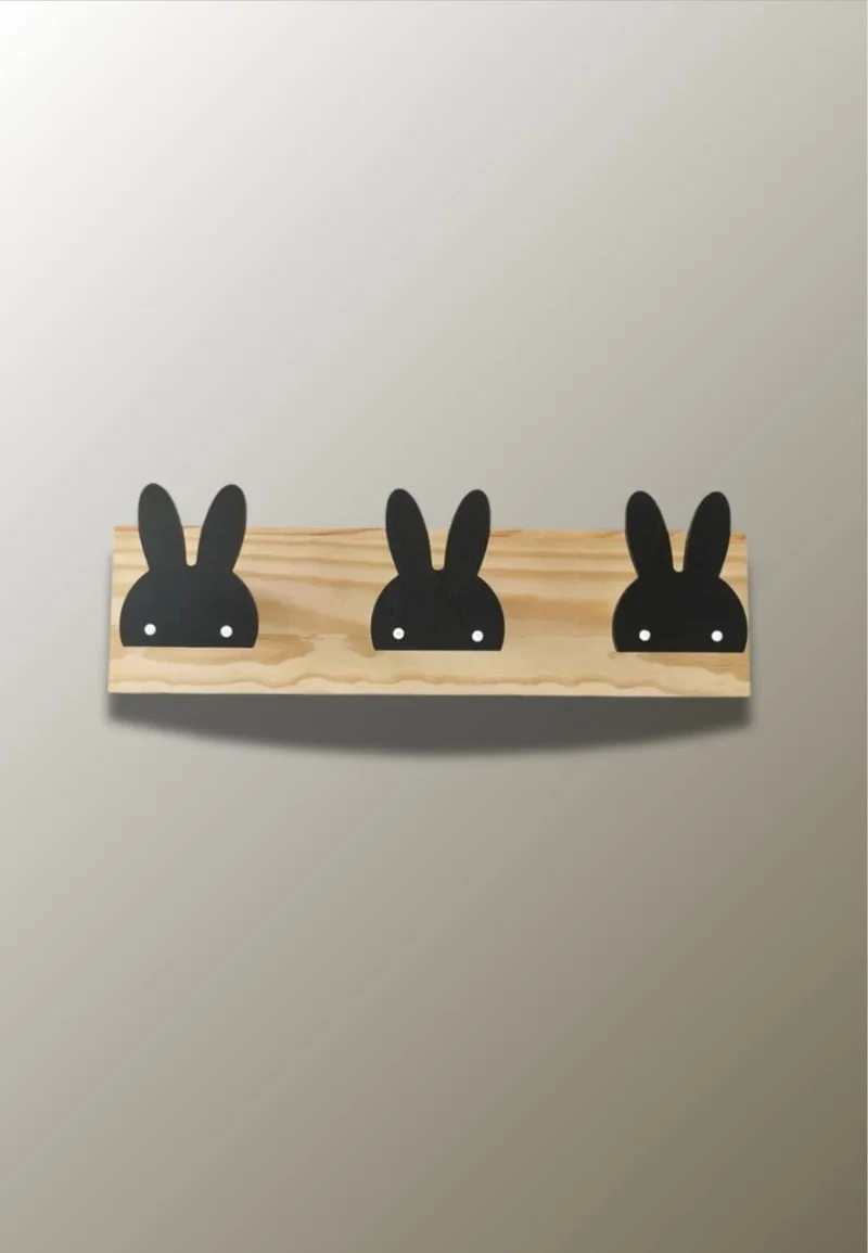 Porte manteau mural enfant triple Lapin Noir