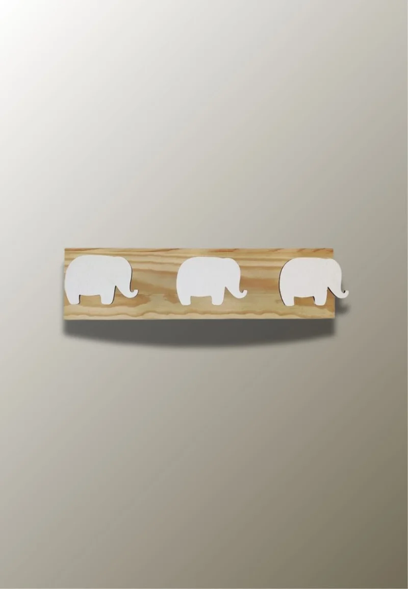 Porte manteau mural enfant triple Eléphant Blanc