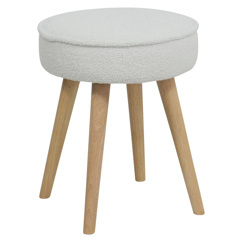 Pouf tissu effet laine bouclette écru