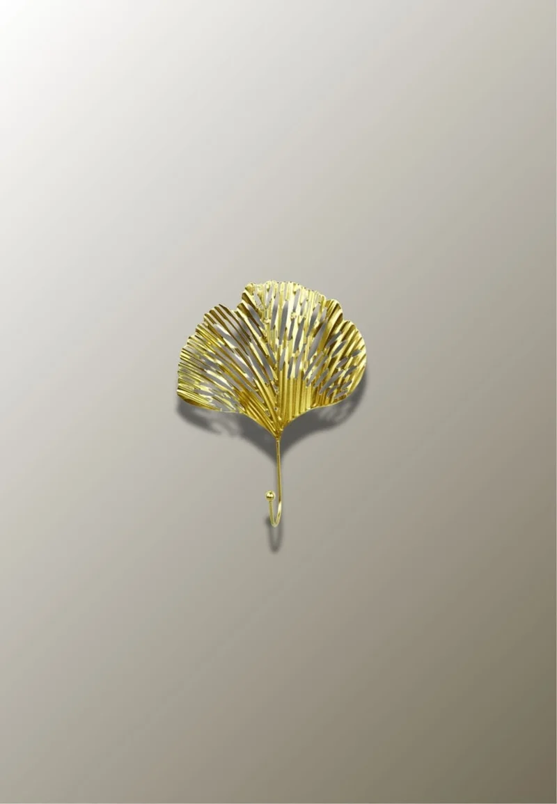 Patère porte manteau Feuille Striée Dorée