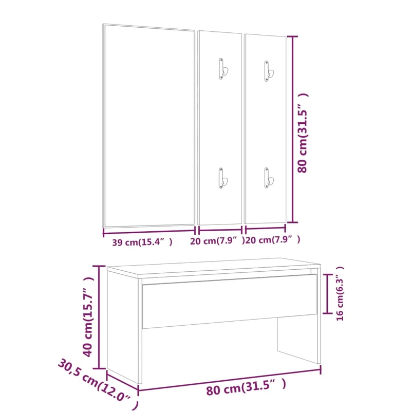 Meuble d'Entrée avec Banc et Porte Manteau