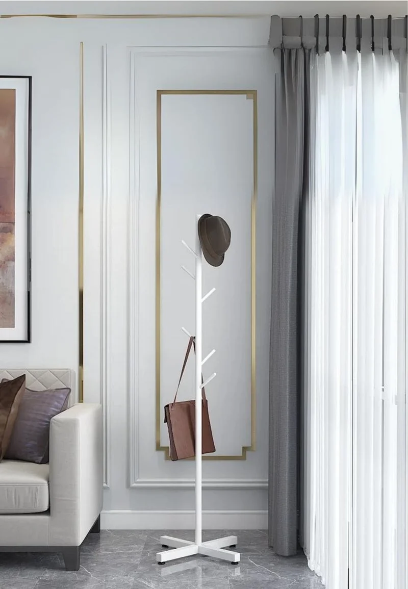 Porte manteau sur pied design arbre blanc sur base croisée