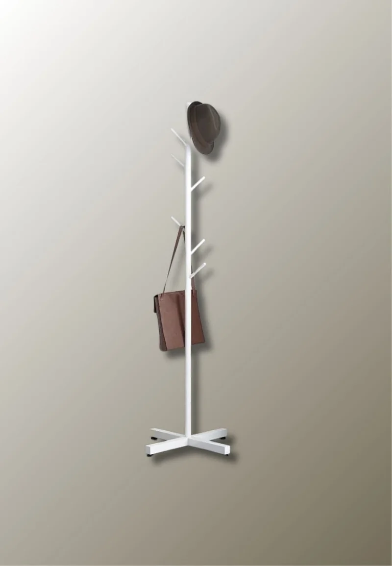 Porte manteau sur pied design arbre blanc sur base croisée