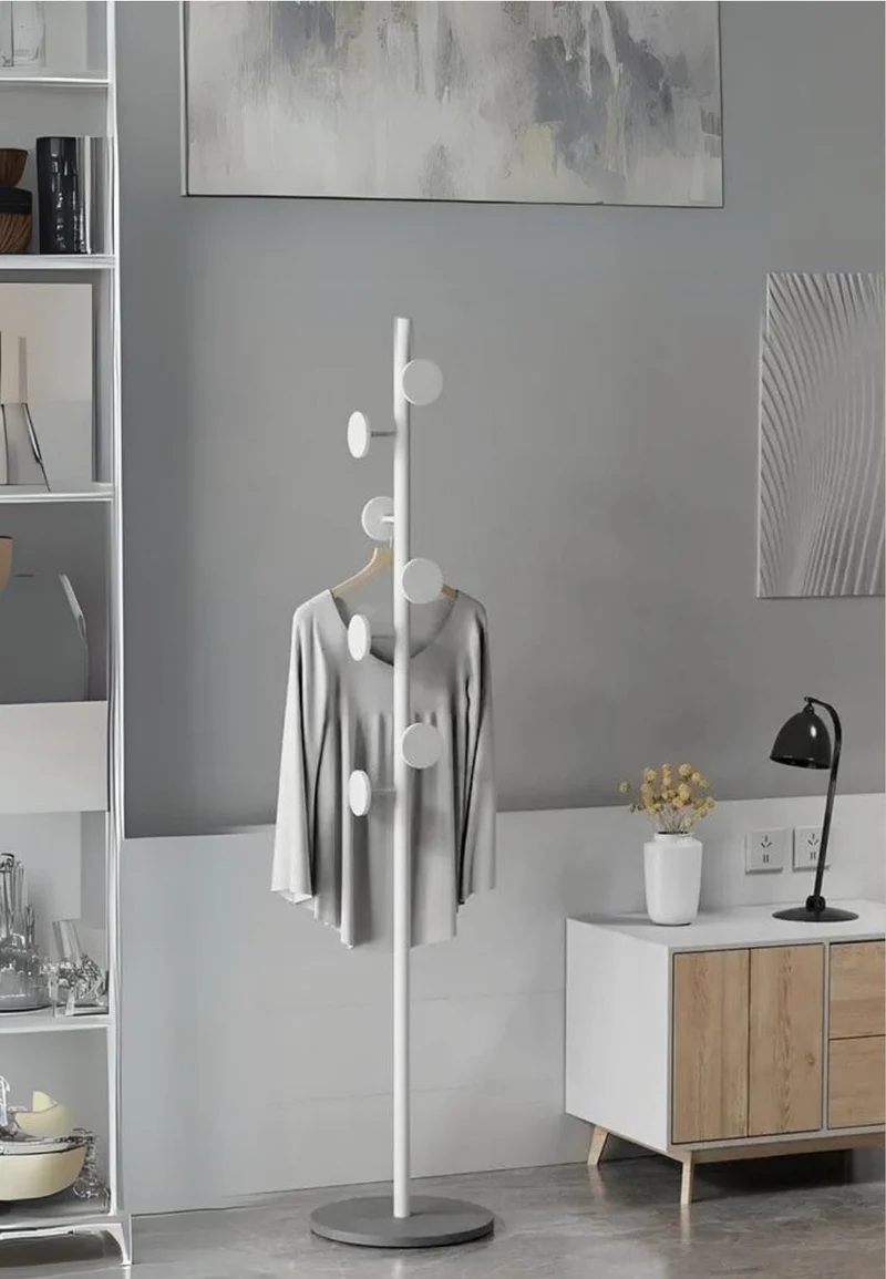 Porte manteau sur pied design champignon blanc sur base grise