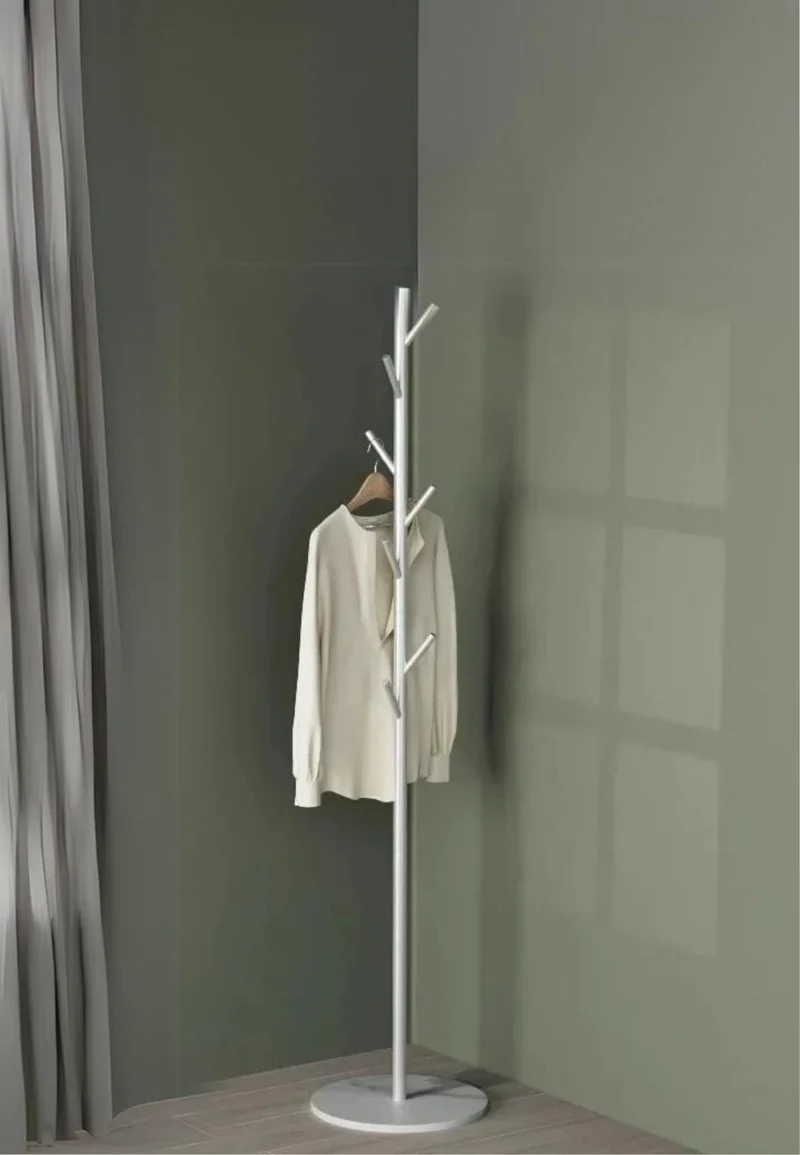 Porte manteau sur pied design arbre blanc sur base blanche