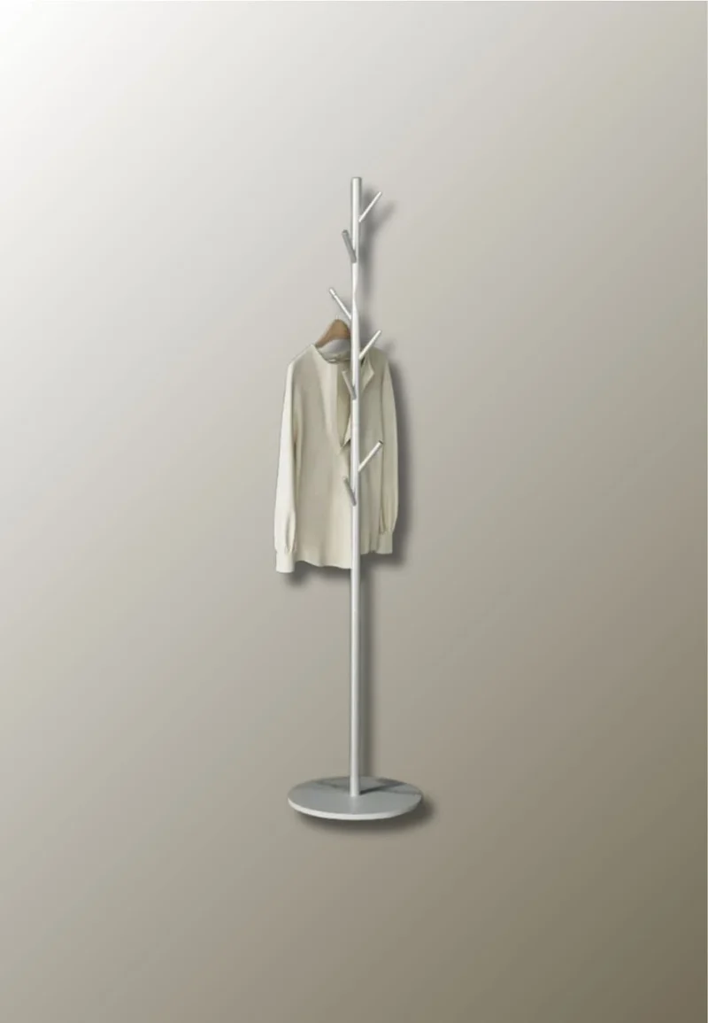 Porte manteau sur pied design arbre blanc sur base blanche