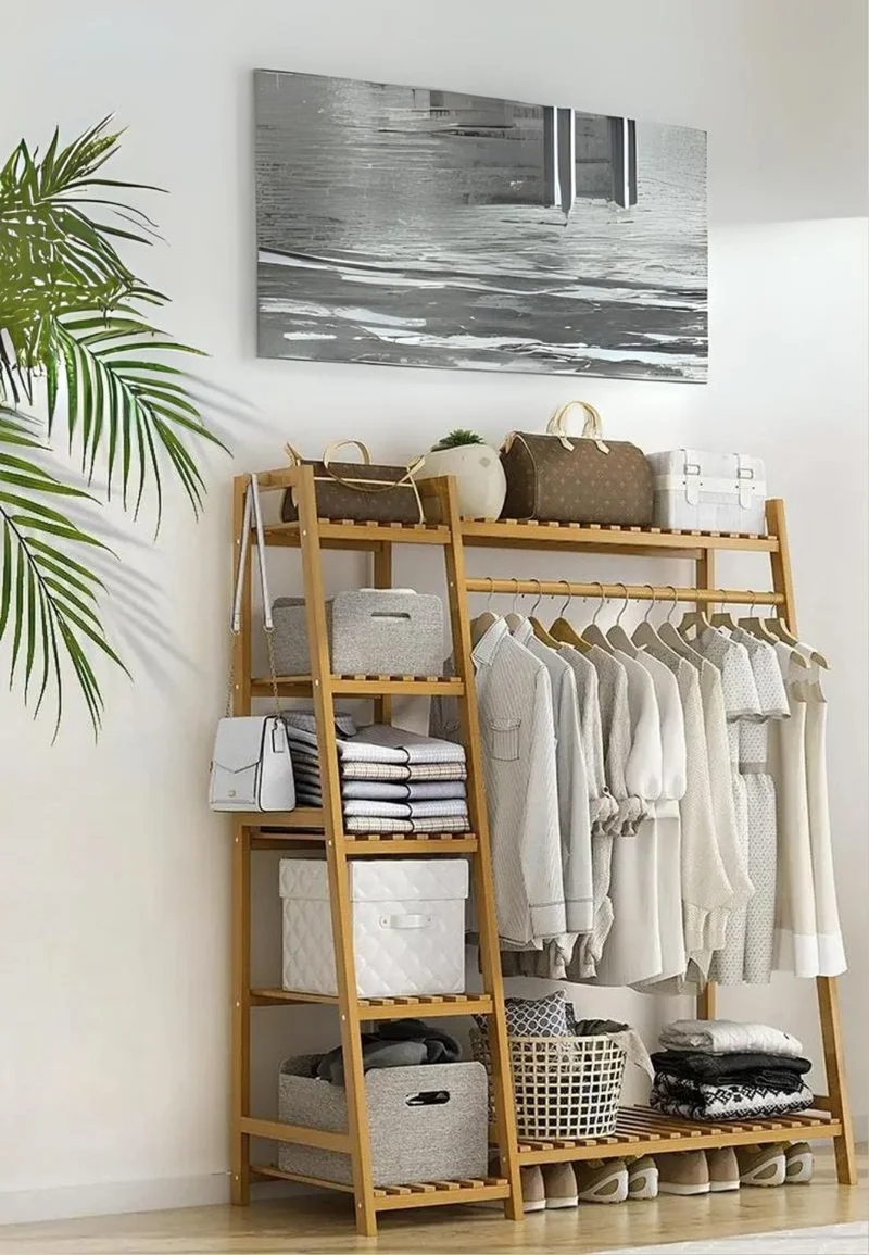 Meuble porte manteau chaussure en bois clair Triangle Etagère
