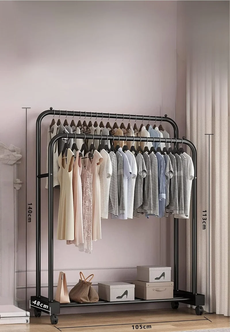 Meuble porte manteau chaussure Dressing Moyen sur Roulette Noir