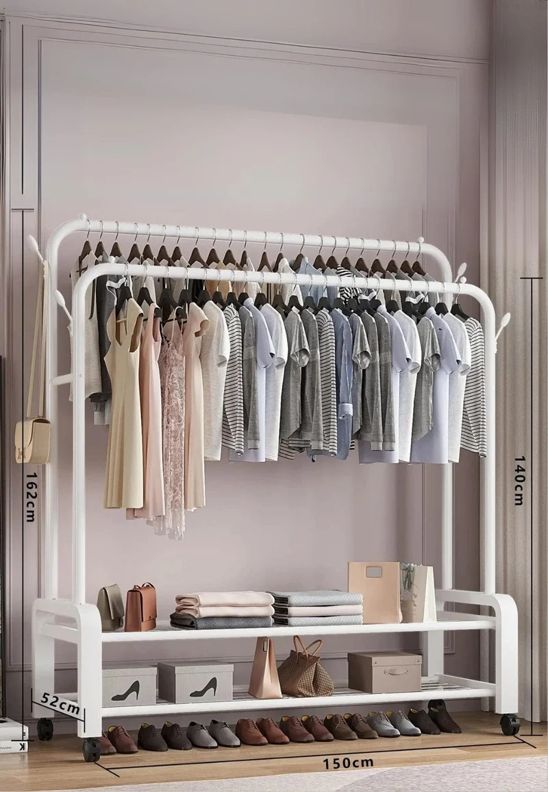 Meuble porte manteau chaussure Dressing Géant sur Haute Roulette Blanc