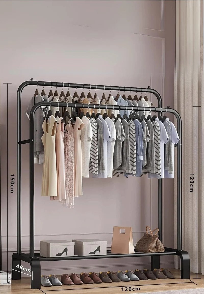 Meuble porte manteau chaussure Dressing Géant sur Roulette Noir