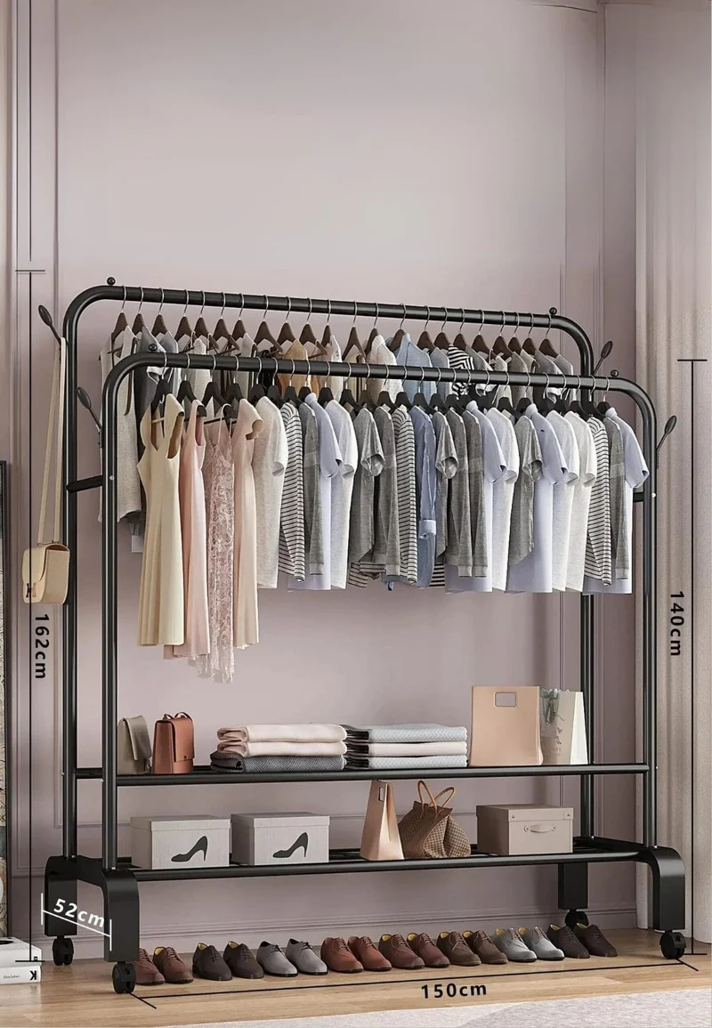 Meuble porte manteau chaussure Dressing Géant sur Haute Roulette Noir