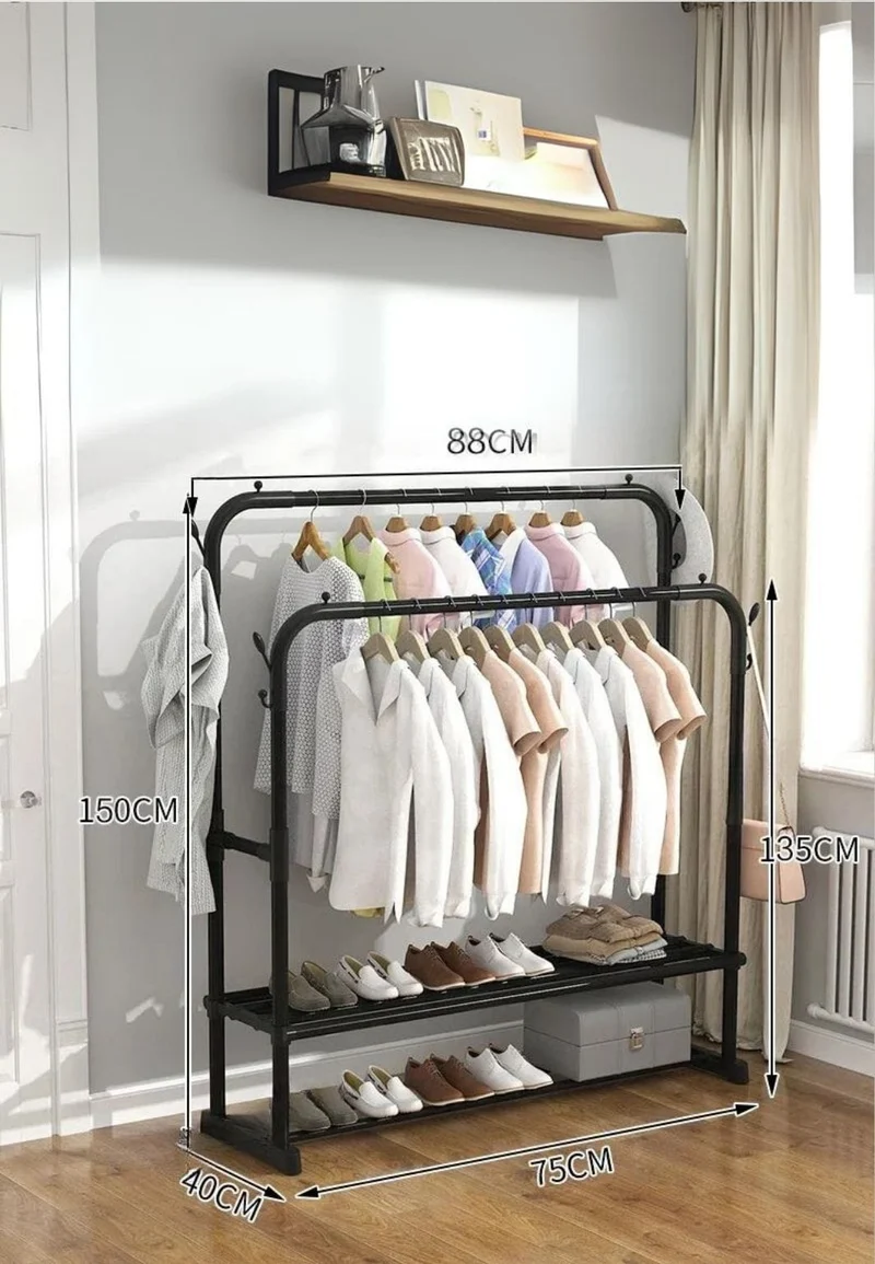Meuble porte manteau chaussure double tringle double étagère fixe
