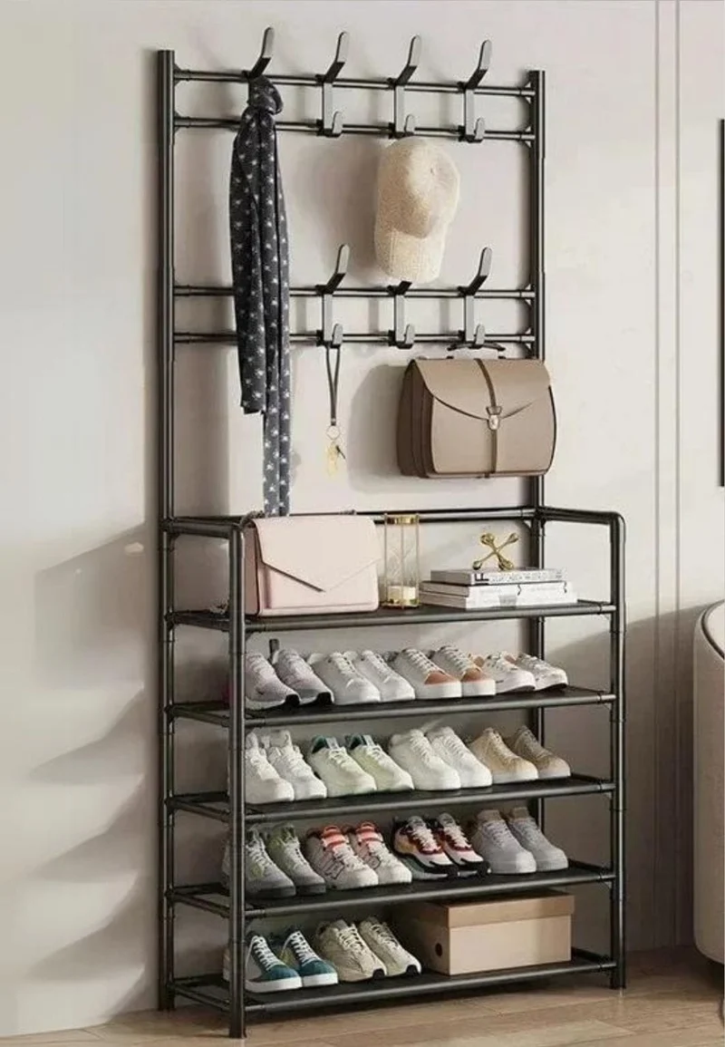 Meuble porte manteau chaussure Chaise Noir 5 étagères